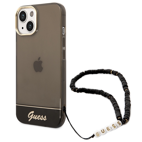 Guess étui pour iPhone 14 6.1'' noir Translucide Pearl Strap