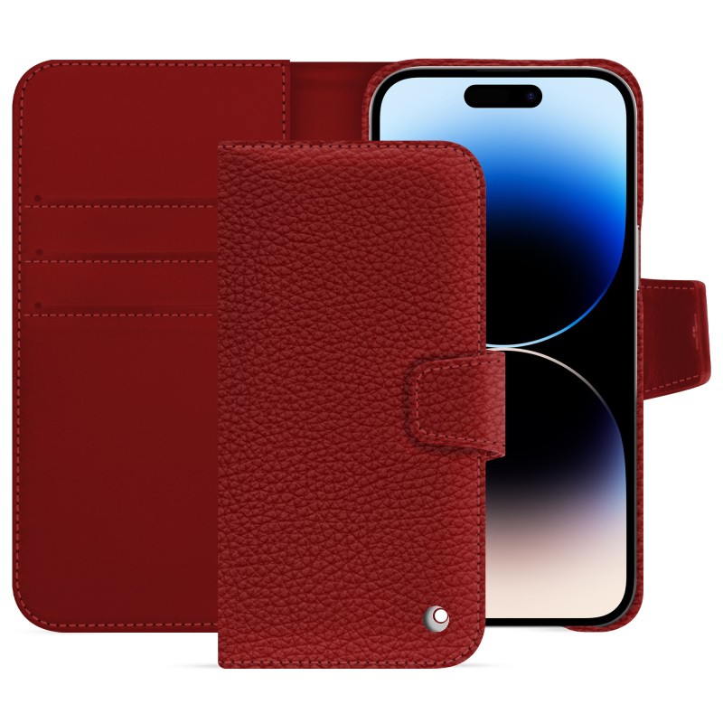 Housse cuir Apple iPhone 15 Pro Max - Rabat portefeuille - Rouge - Cuir grainé