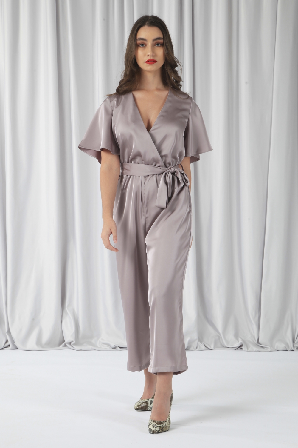 DOUBLE SECOND Tea Sleeves Printed Satin Jumpsuit 2