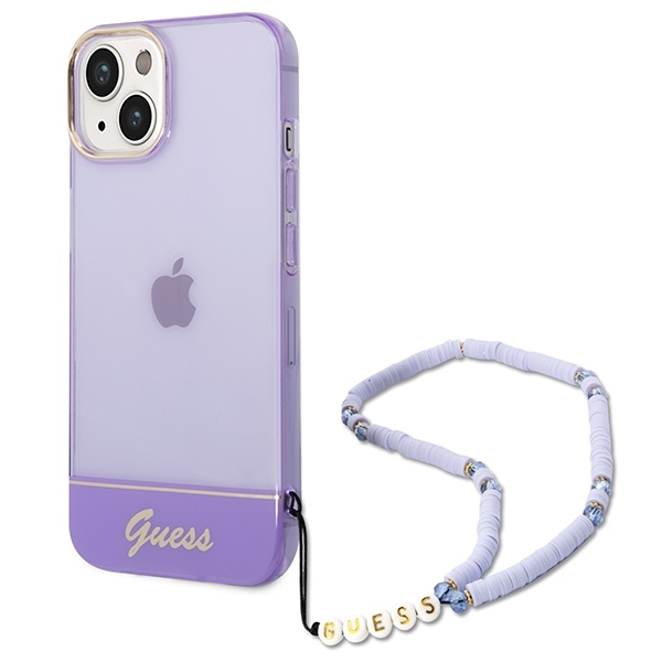 Guess étui pour iPhone 14 6.1'' violet Translucide Pearl Strap