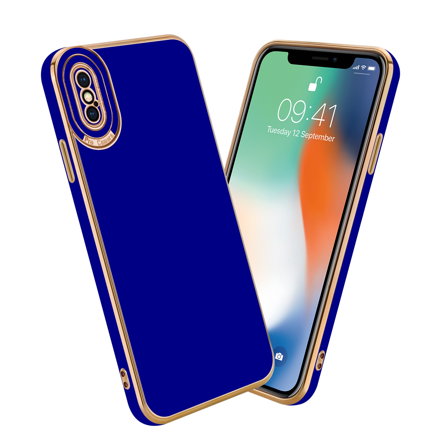 Coque pour Apple iPhone XS MAX en Glossy Bleu - Or Rose Housse de protection Étui en silicone TPU flexible et avec protection pour appareil photo