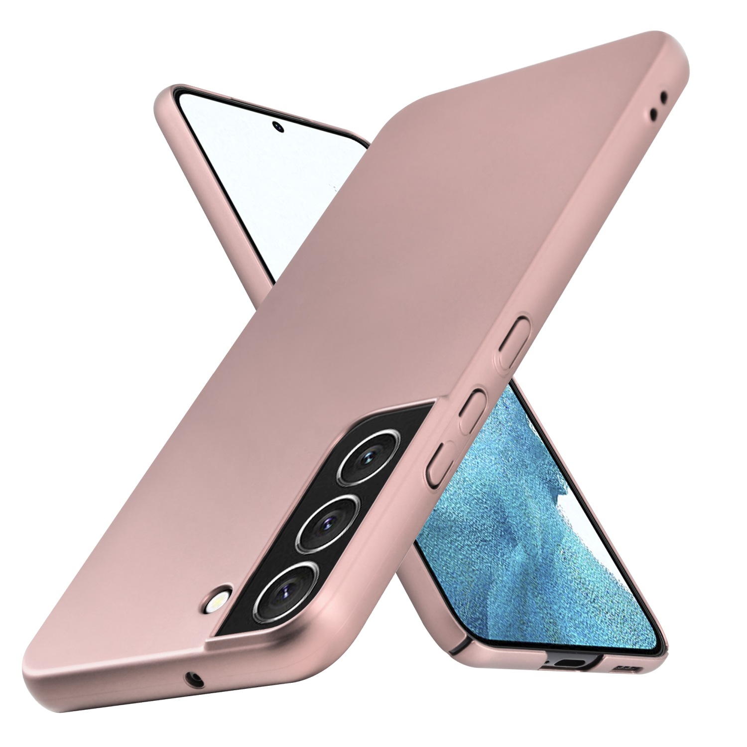 Coque pour Samsung Galaxy S22 en METALLIC OR ROSE Hard Case Housse de protection Étui d'aspect métallique contre les rayures et les chocs
