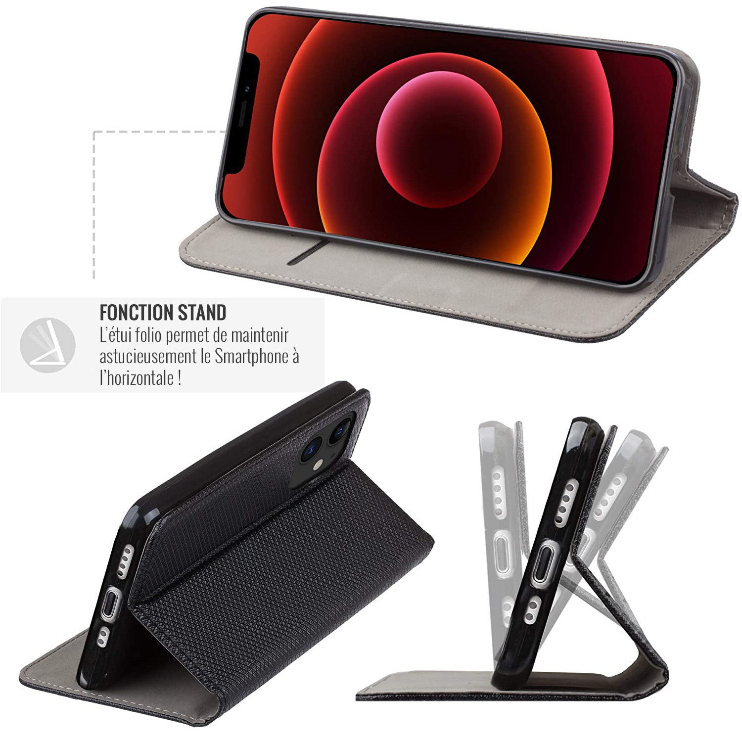 JAYM - Etui Folio Noir compatible avec [Galaxy A05] – Fermeture Magnetique – Fonction cinéma Stand – Rangement cartes inclus