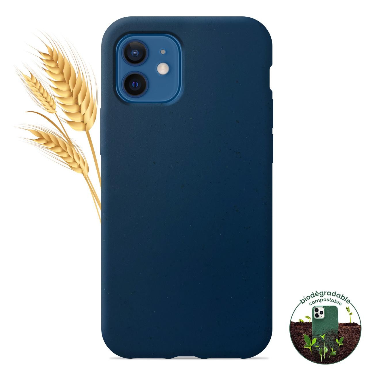 Coque silicone unie compatible Biodégradable Bleu Apple iPhone 12