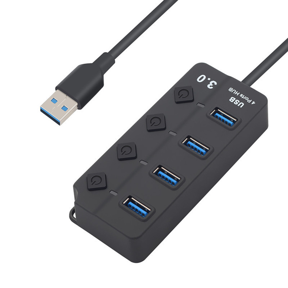 Hub 4 ports USB 3.0 pour Mac et PC avec Alimentation Individuelle Multi-prises Adaptateur Rallonge (NOIR)