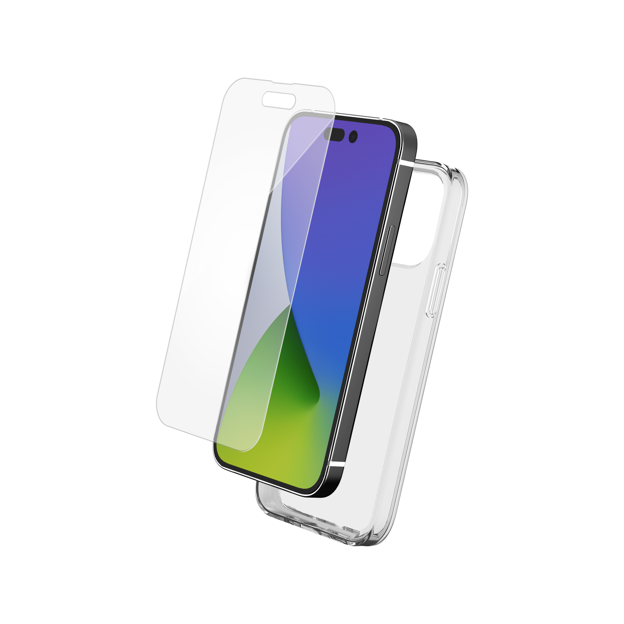 Pack iPhone 14 Pro Accessoires Coque Transparente + Verre trempé Bigben