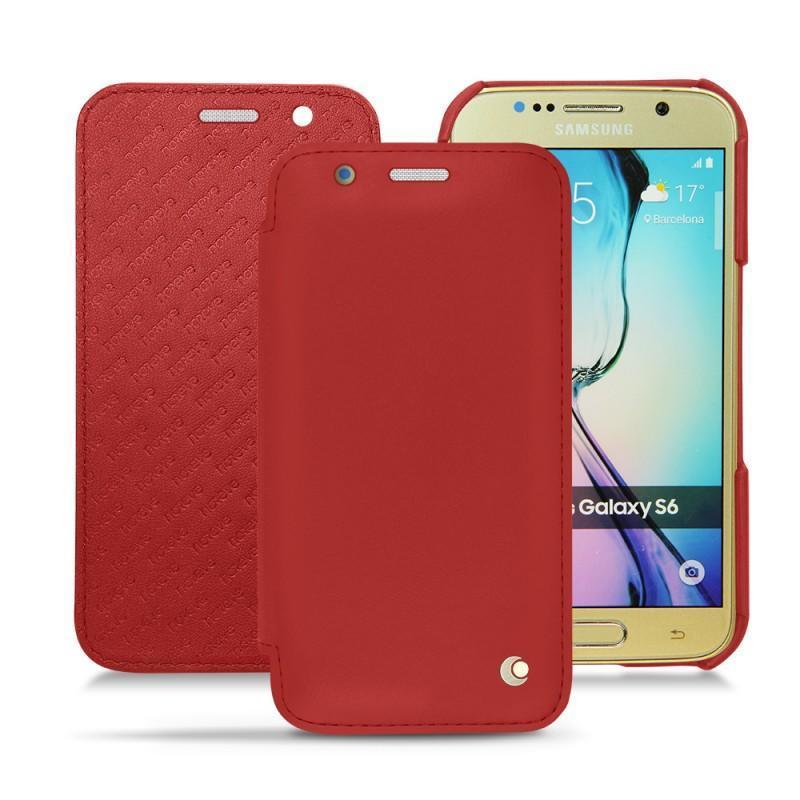 Housse cuir Samsung SM-G920A Galaxy S6 - Rabat horizontal - Rouge - Cuir lisse