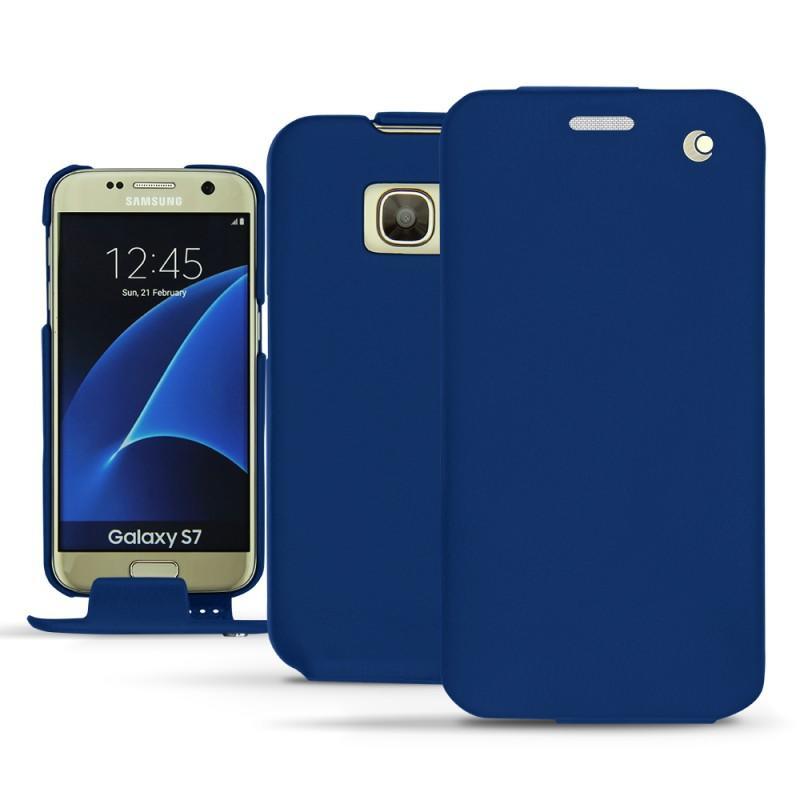 Housse cuir Samsung Galaxy S7 - Rabat vertical - Bleu - Cuir lisse