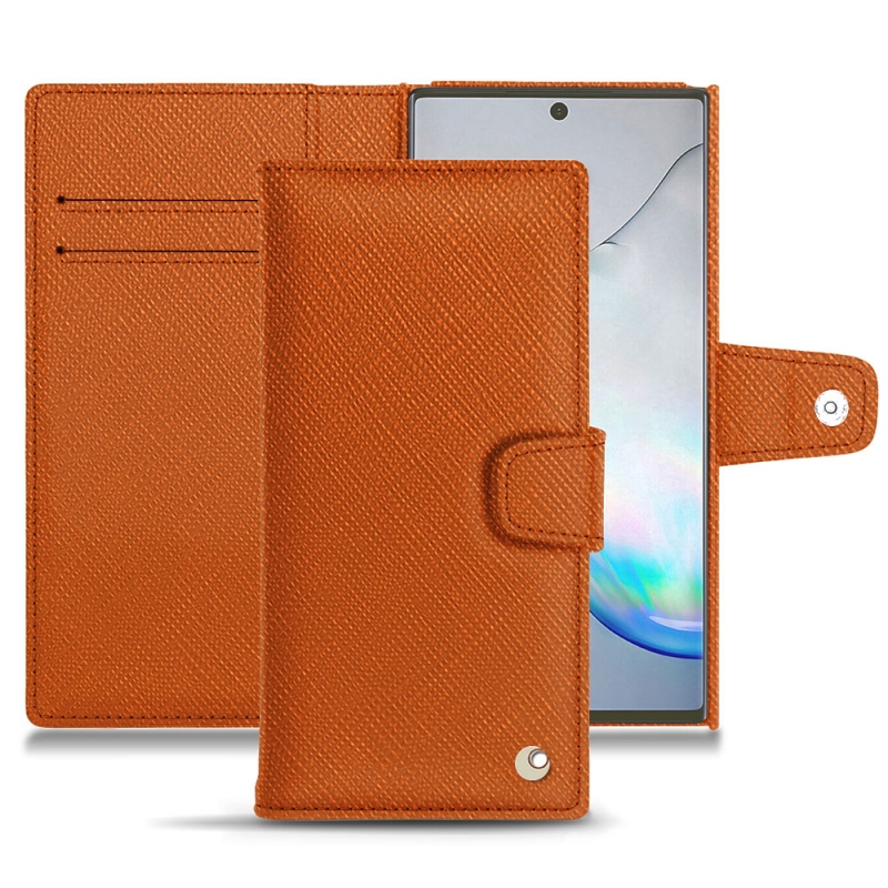 Housse cuir Samsung Galaxy Note10+ - Rabat portefeuille - Orange - Cuir saffiano