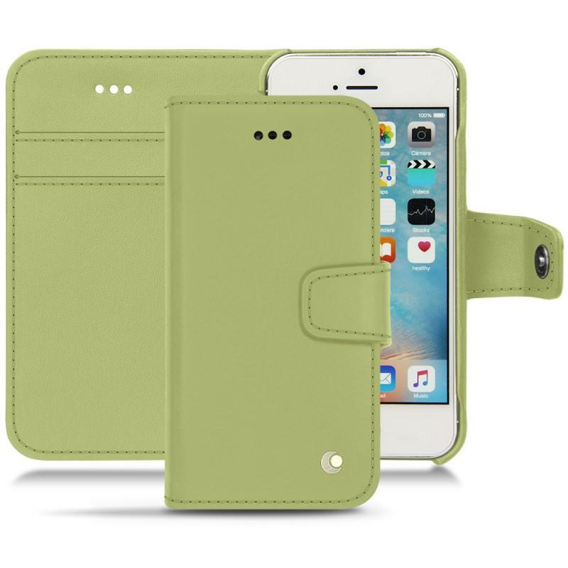 Housse cuir Apple iPhone SE - Rabat portefeuille - Vert - Cuir lisse
