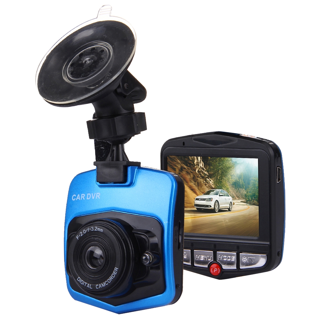 Dashcam 480P Caméra Embarquée LCD 2.4 Pouces Voix Vision Nocturne Noir Bleu YONIS