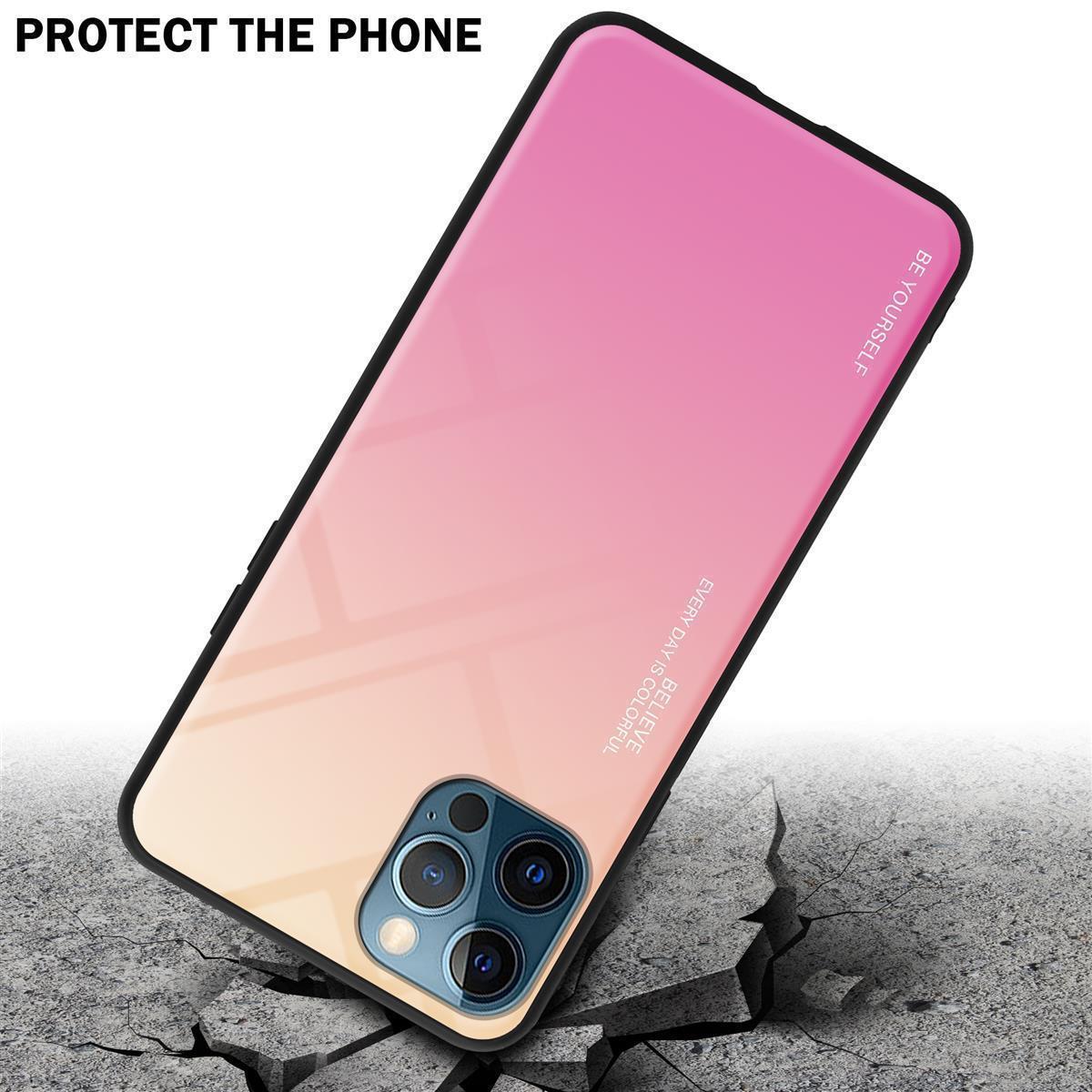 Coque pour Apple iPhone 13 en JAUNE - ROSE Housse de protection Étui bicolore en silicone TPU et dos en verre trempé