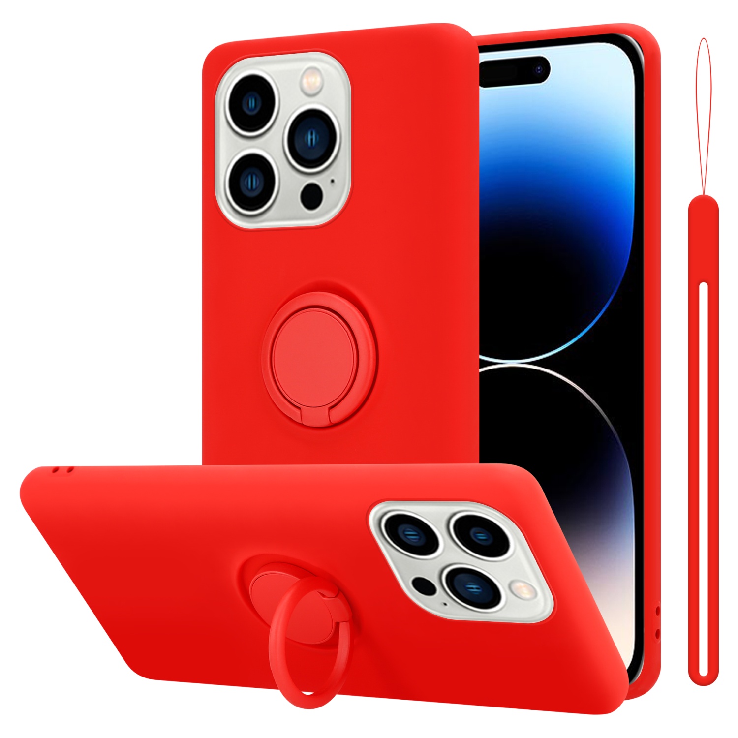 Coque pour Apple iPhone 14 PRO en LIQUID RED Housse de protection Étui en silicone TPU flexible avec anneau