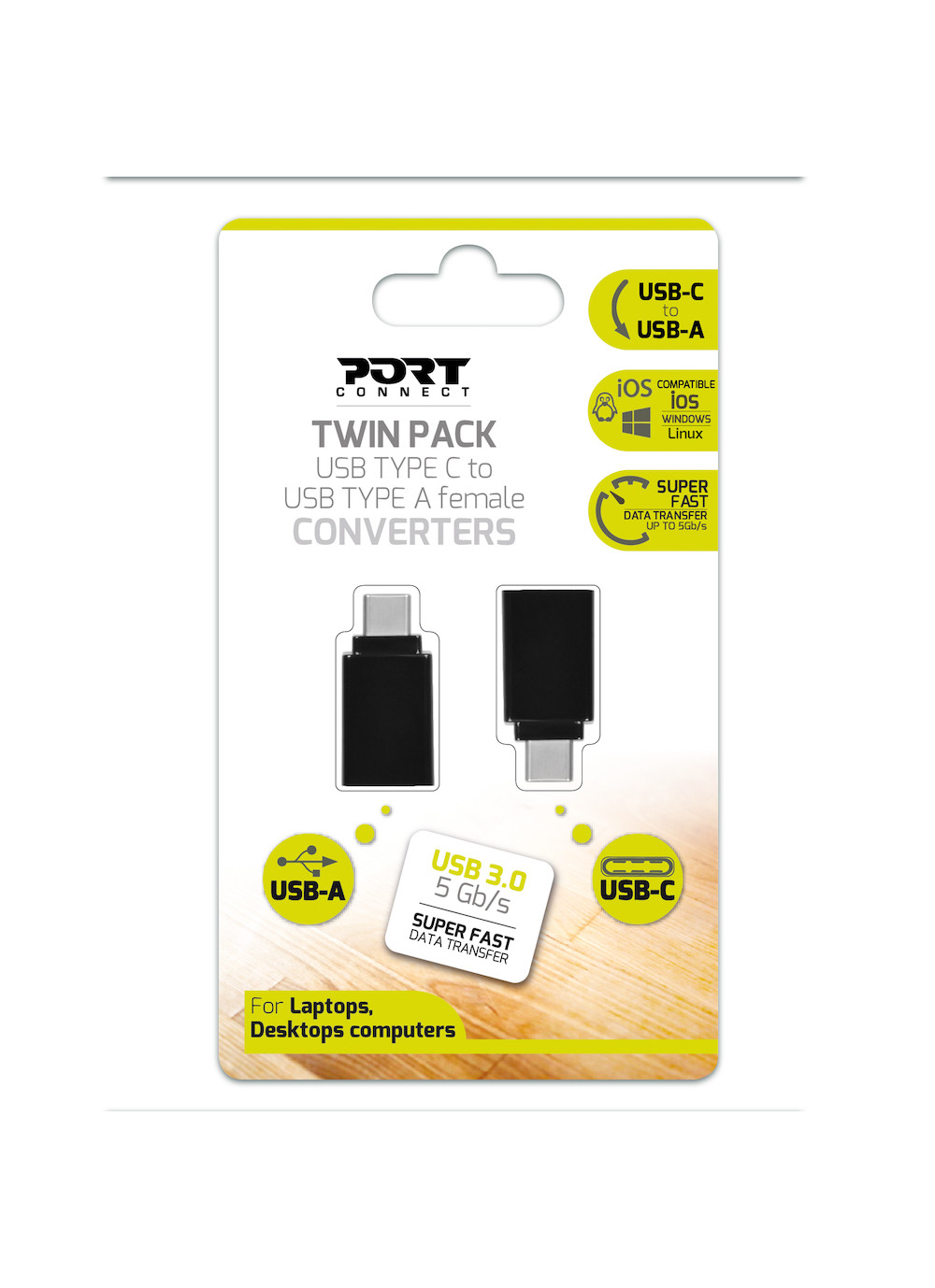 Port Connect PACK DE 2 CONVERTISSEURS USB TYPE C VERS USB TYPE A