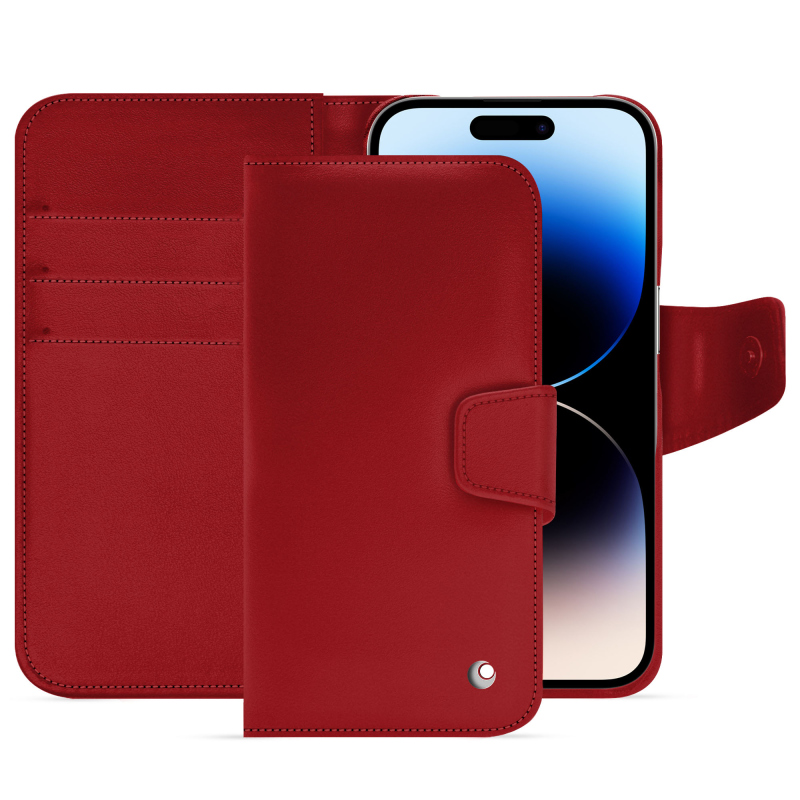 Housse cuir Apple iPhone 15 Pro - Rabat portefeuille - Rouge - Cuir lisse