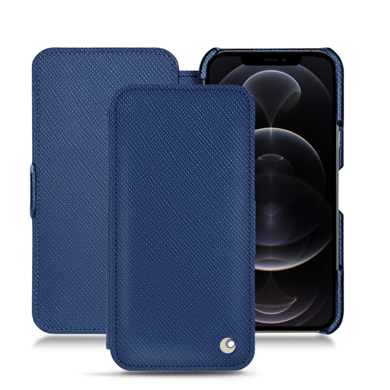 Housse cuir Apple iPhone 12 Pro - Rabat horizontal - Bleu - Cuir saffiano
