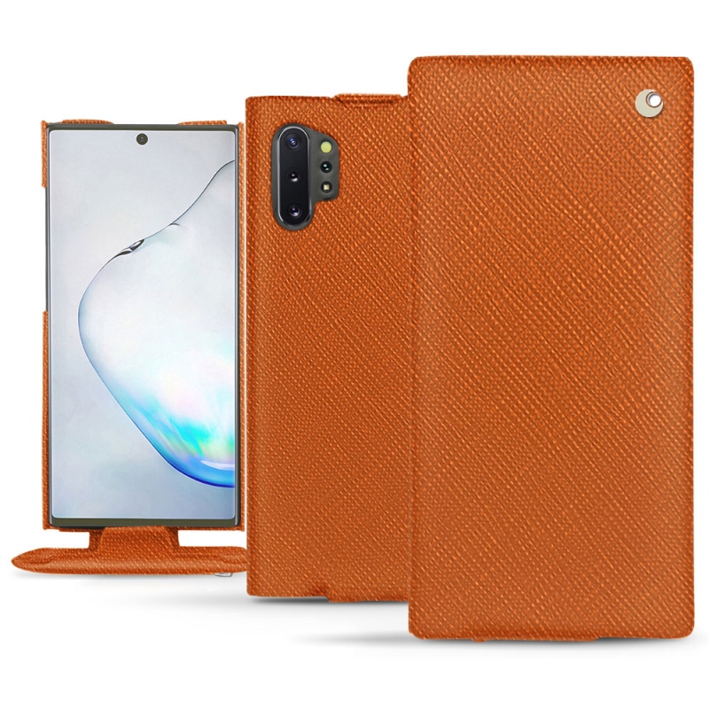 Housse cuir Samsung Galaxy Note10+ - Rabat vertical - Orange - Cuir saffiano