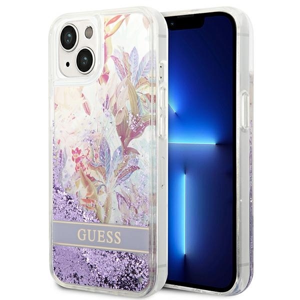Guess Étui pour iPhone 14 Plus 6.7'' violet Flower Liquid Glitter