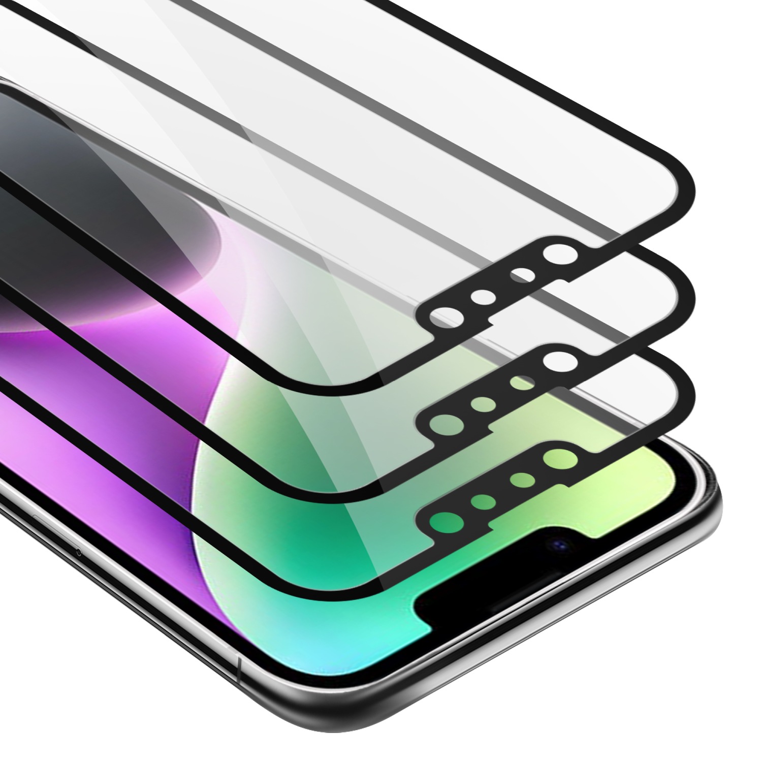 3x Verre trempé pour Apple iPhone 14 PLUS en TRANSPARENT avec NOIR 3x Film de protection d'écran durci tempered glass plein écran d'une dureté de 9H avec 3D Touch