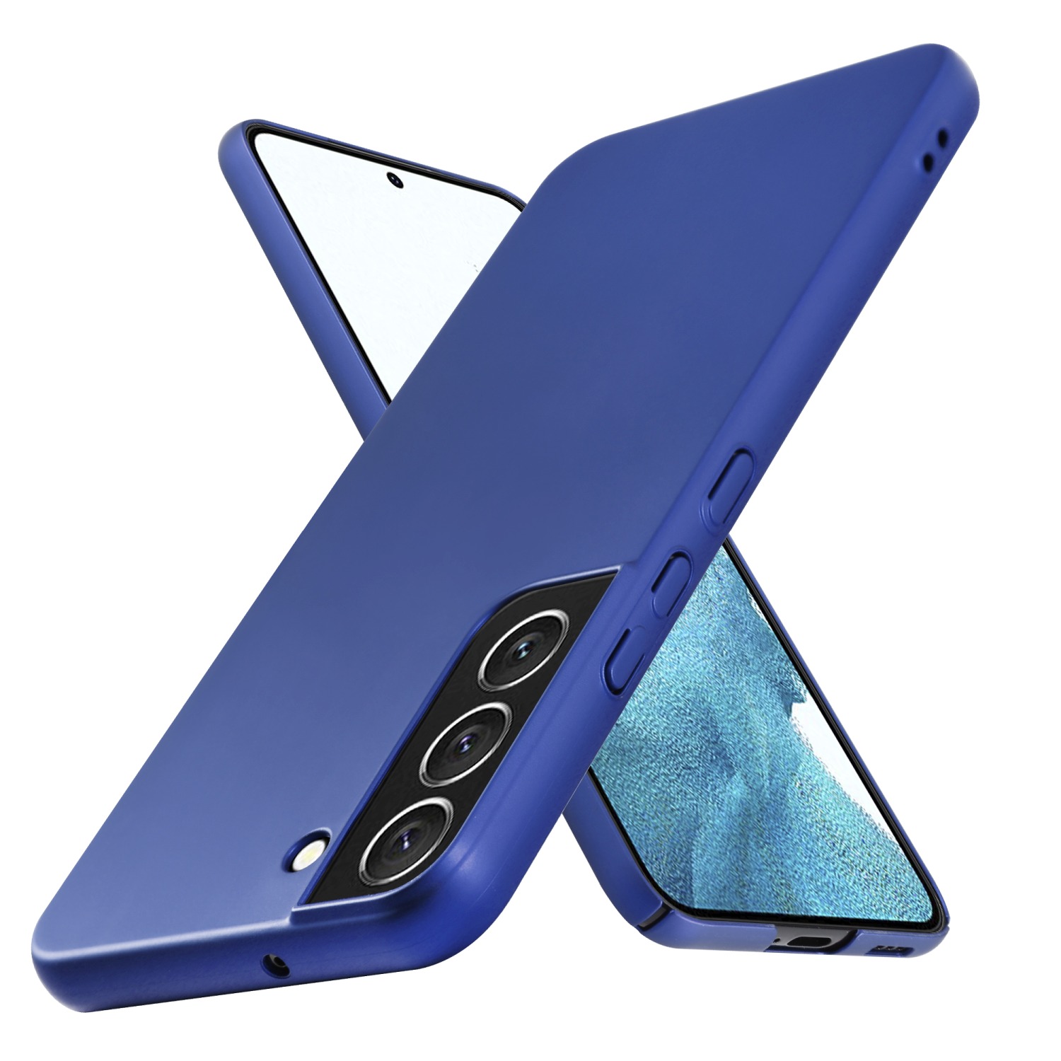 Coque pour Samsung Galaxy S22 en METALLIC BLEU Hard Case Housse de protection Étui d'aspect métallique contre les rayures et les chocs