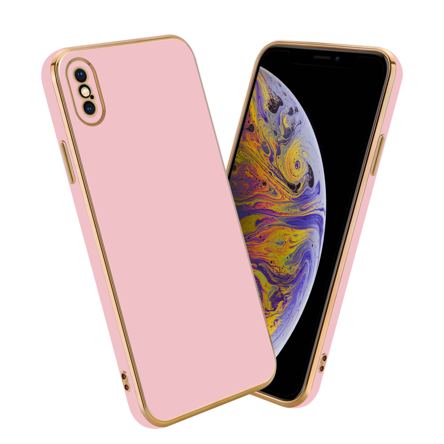 Coque pour Apple iPhone X / XS en Glossy Rose - Or Housse de protection Étui en silicone TPU flexible et avec protection pour appareil photo