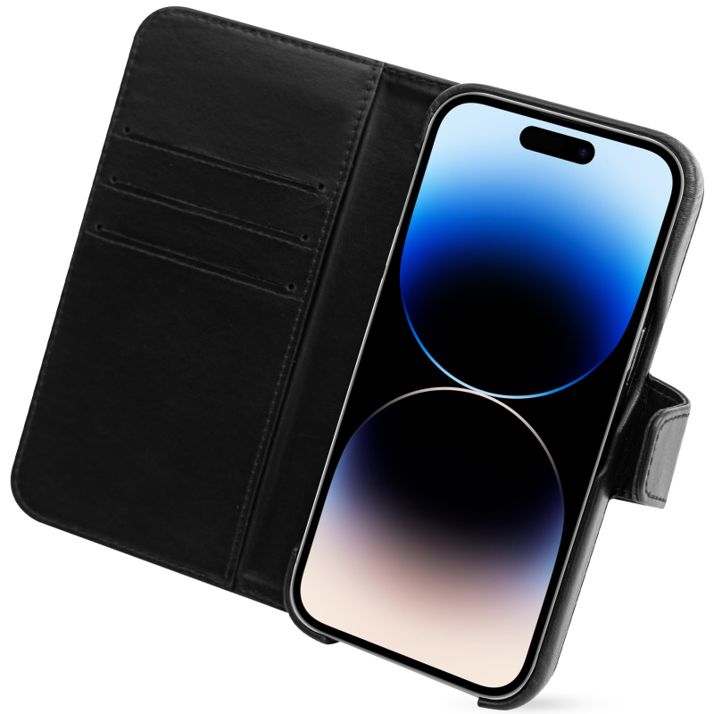 Housse cuir Apple iPhone 15 Pro Max - Rabat portefeuille - Noir - Cuir saffiano