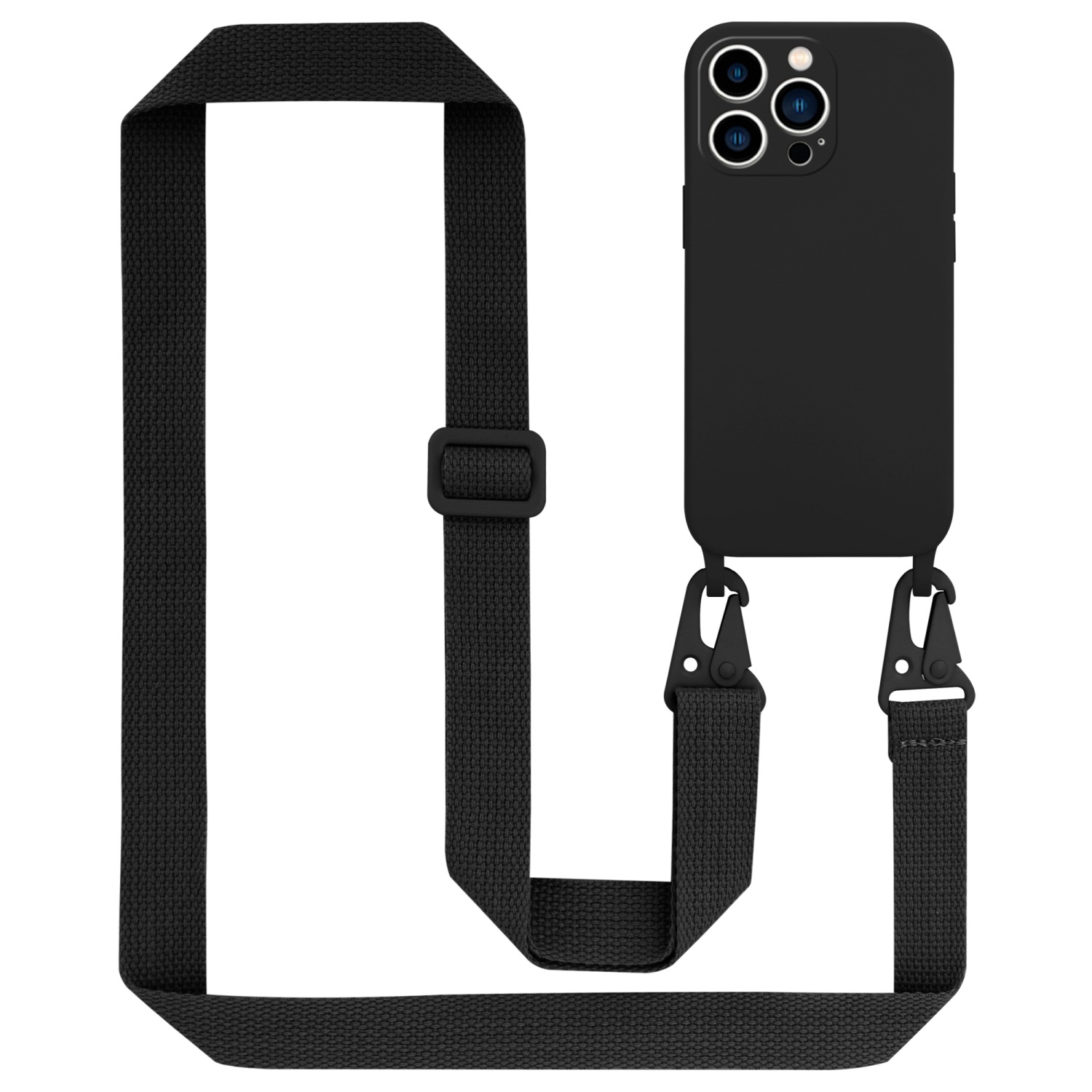 Tour de cou chaîne pour Apple iPhone 14 PRO MAX en LIQUID BLACK Housse de protection en silicone avec cordelette réglable