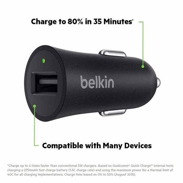 Quick Charge 3.0 Car Charger + USB-C to A Cable BLACK