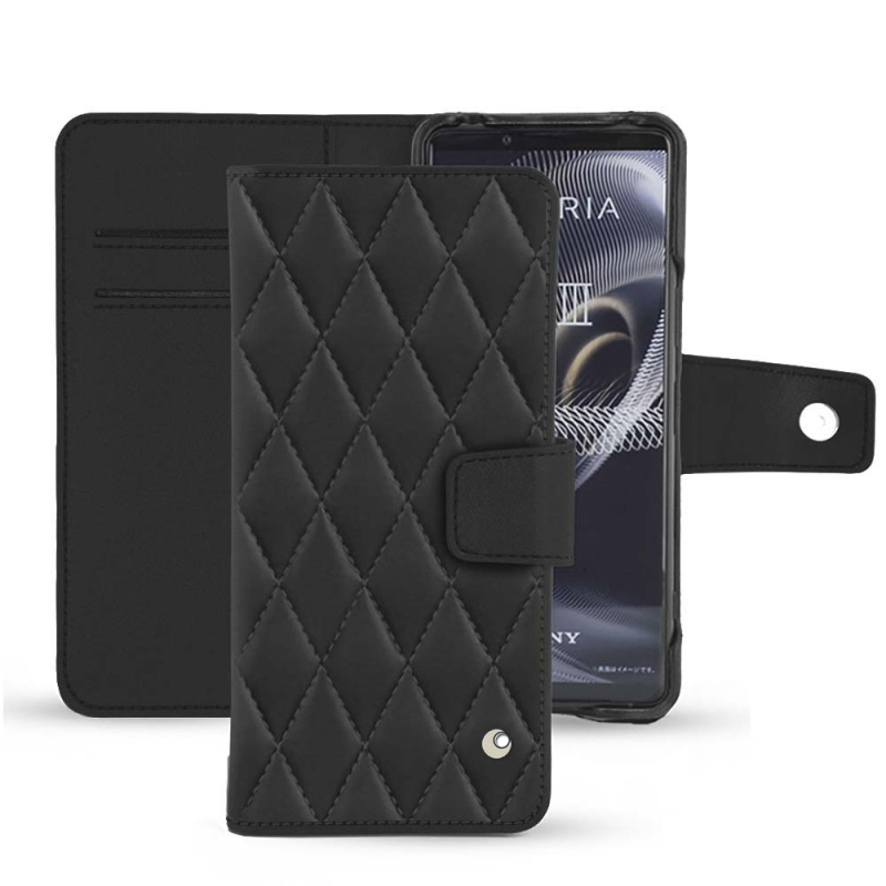 Housse cuir Sony Xperia 5 III - Rabat portefeuille - Noir - Cuir lisse couture