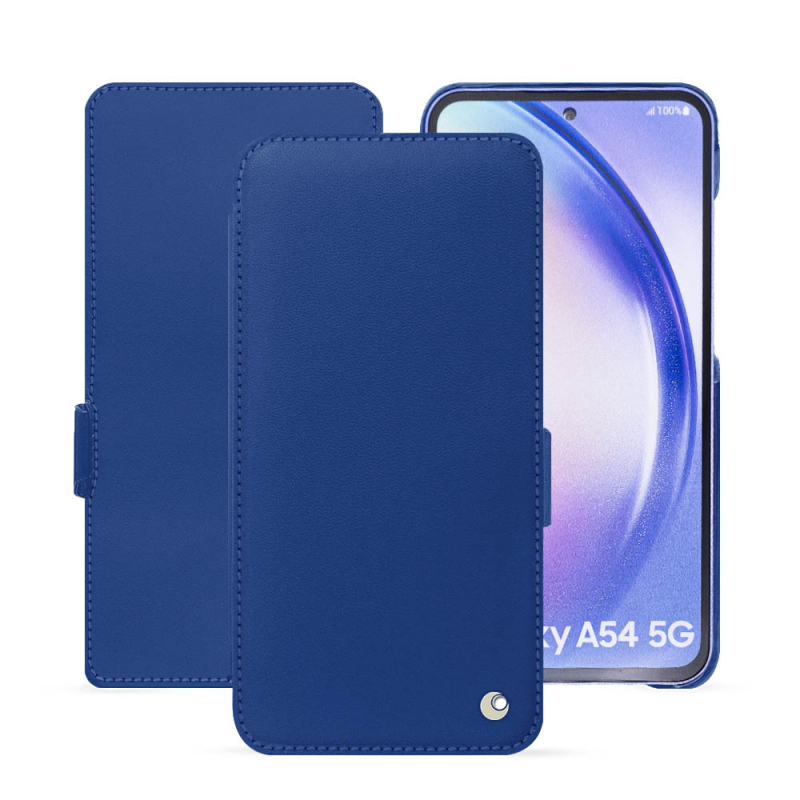 Housse cuir Samsung Galaxy A54 - Rabat horizontal - Bleu - Cuir lisse