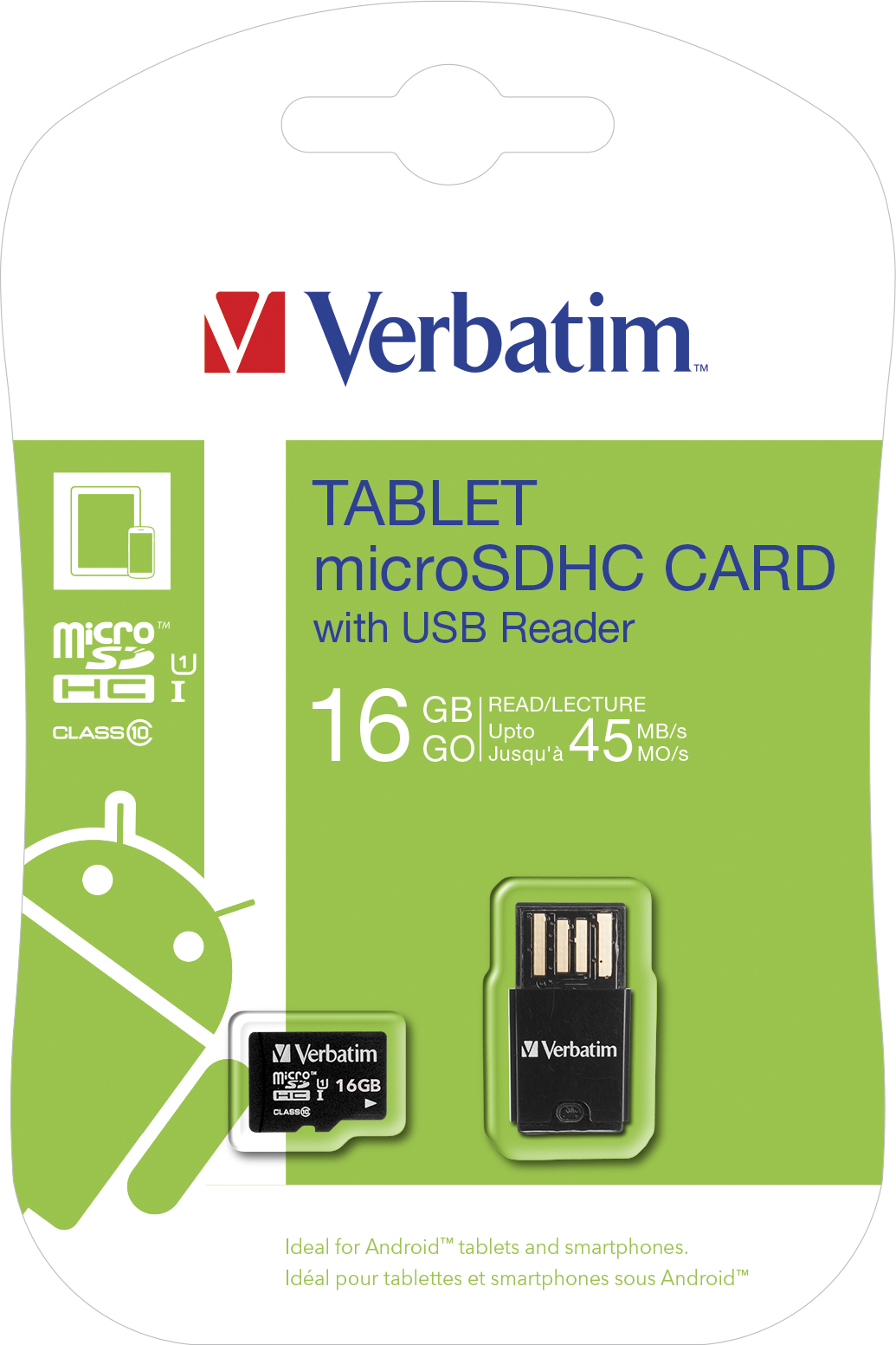 Verbatim Tablette U1 Carte Micro SDHC avec lecteur USB de 16 Go