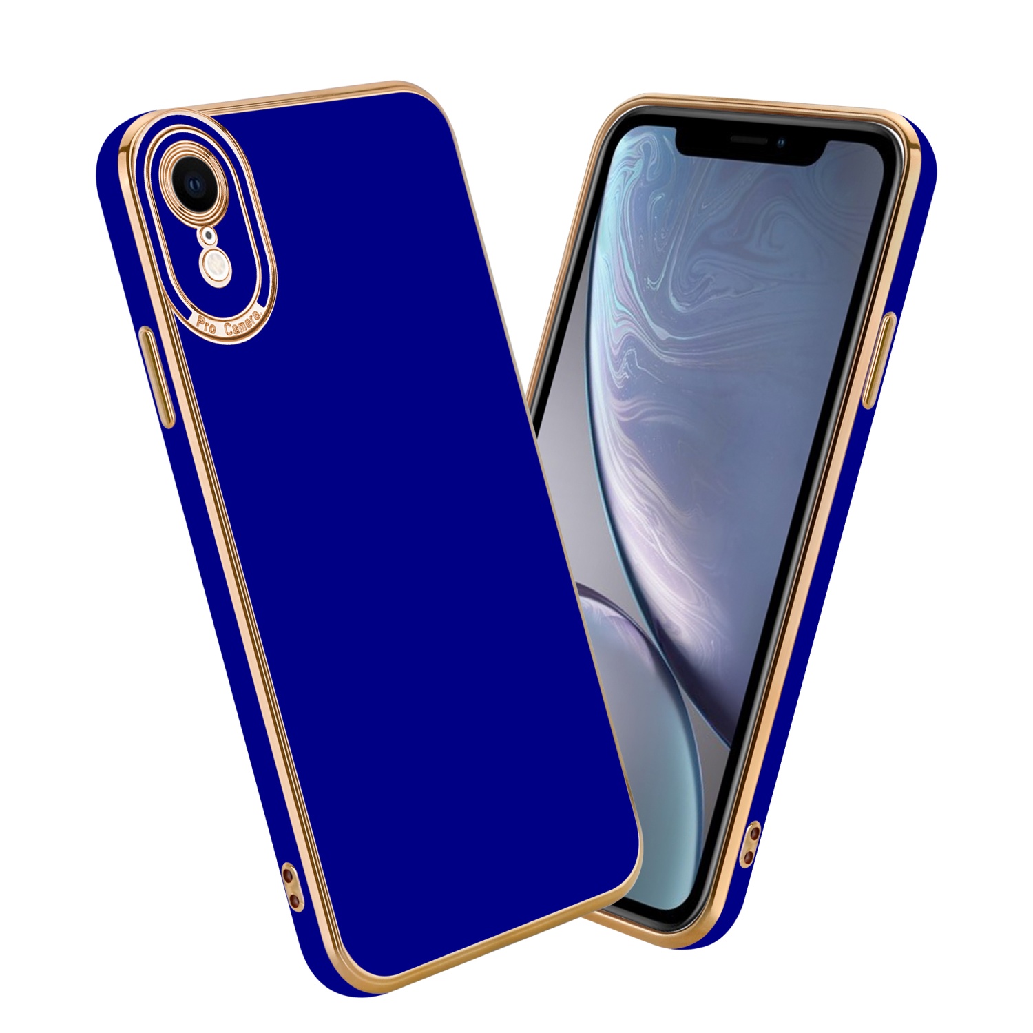 Coque pour Apple iPhone XR en Glossy Bleu - Or Rose Housse de protection Étui en silicone TPU flexible et avec protection pour appareil photo