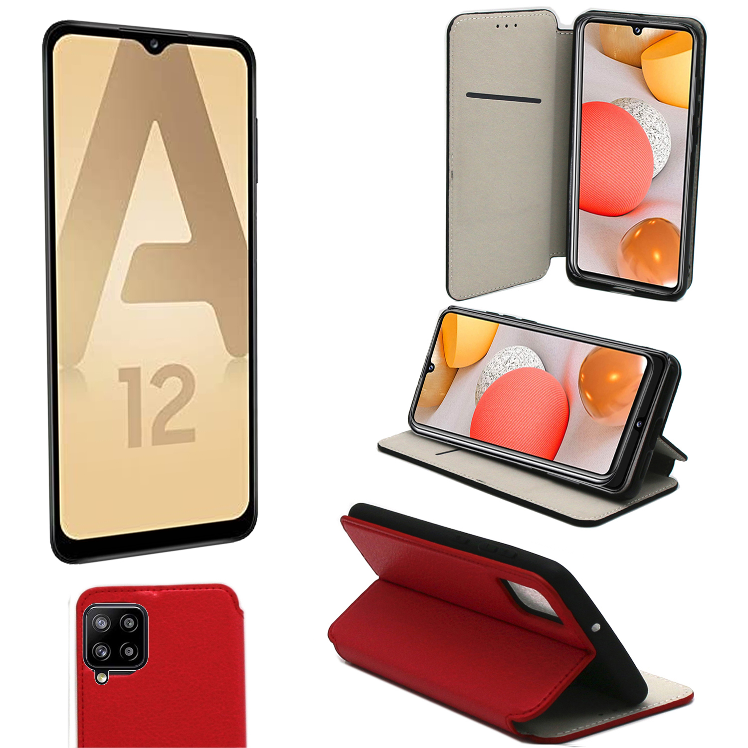 Samsung Galaxy A12 Etui / Housse pochette protection rouge