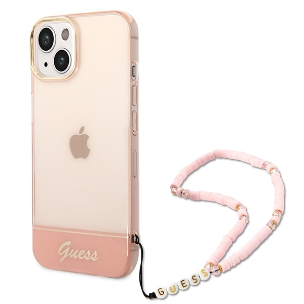 Guess Étui pour iPhone 14 6.1'' rose Translucide Pearl Strap