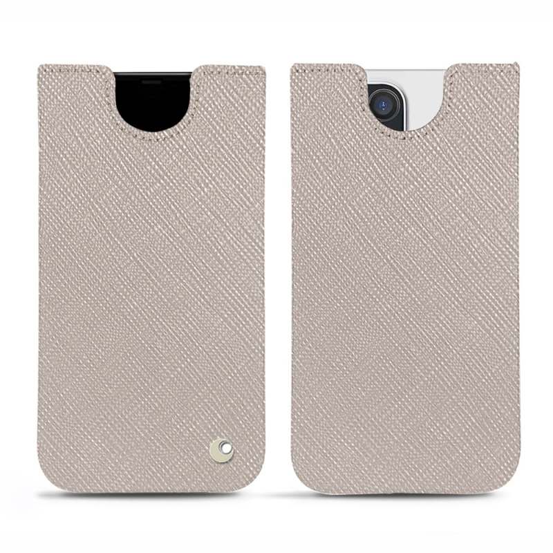 Pochette cuir Apple iPhone 14 Pro Max - Pochette - Gris - Cuir saffiano