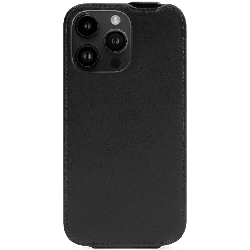 Housse cuir Apple iPhone 15 Pro Max - Rabat vertical - Noir - Cuir lisse couture