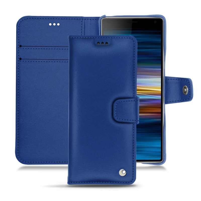 Housse cuir Sony Xperia 10 - Rabat portefeuille - Bleu - Cuir lisse