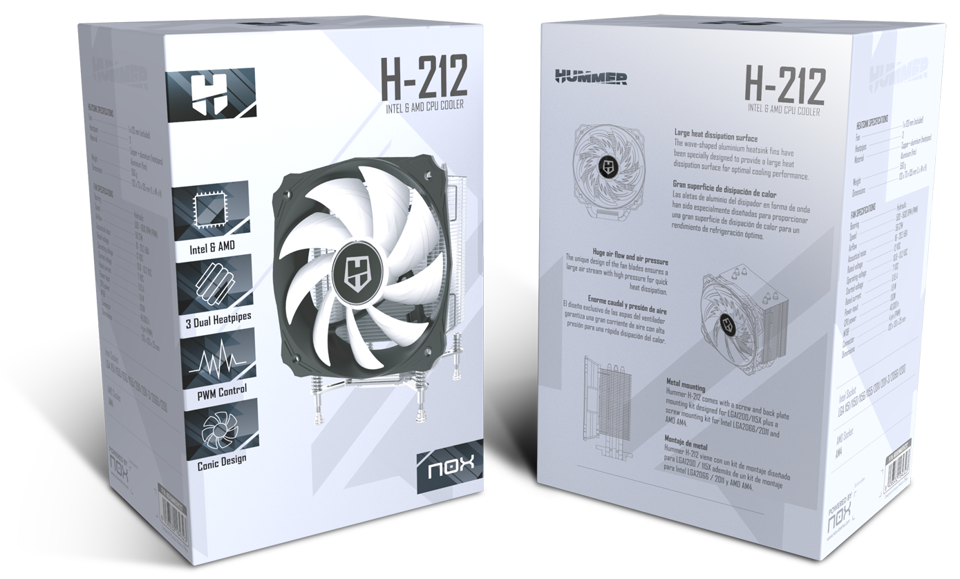 NOX H-212 Processeur Refroidisseur 12 cm Aluminium, Noir, Blanc 1 pièce(s)